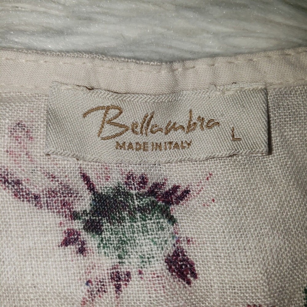 Bellambia Sz L 100% Linen Laganlook Floral Shirt Top Womens Blouse Made In Italy - Picture 6 of 9